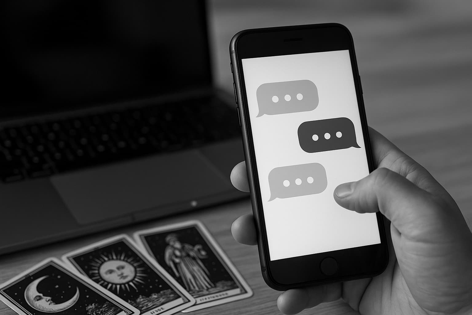 Chat s tarotářkou na telefonu s tarotovými kartami